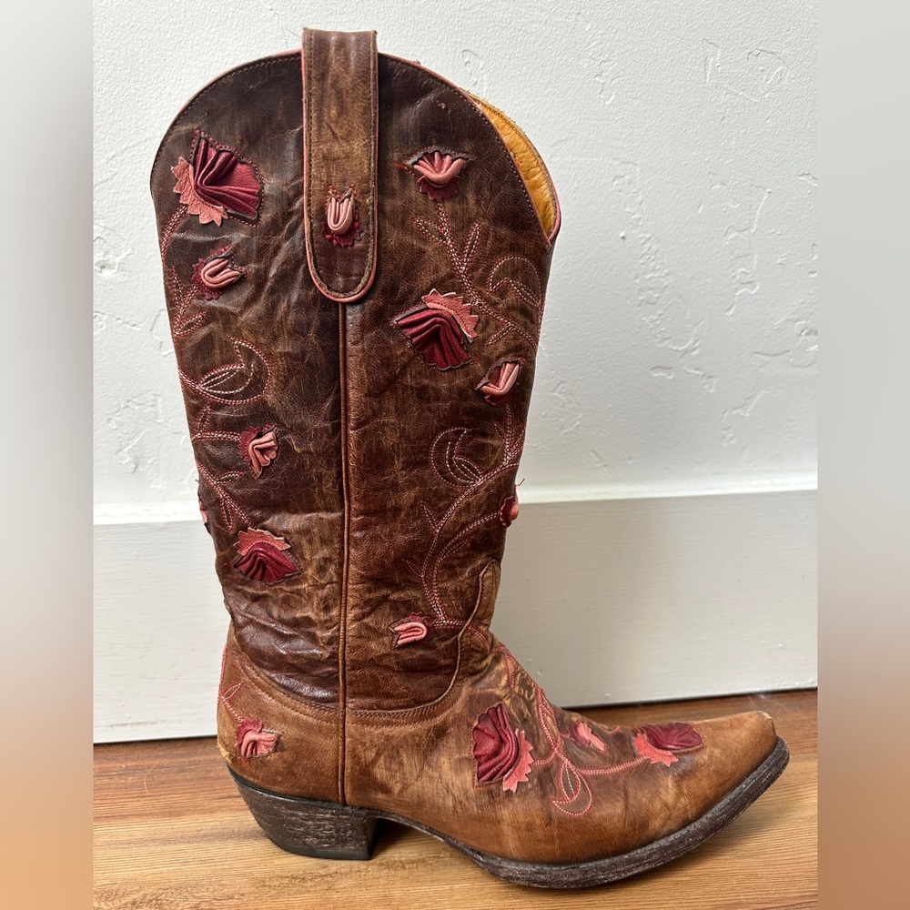 Old Gringo floral western cowboy boots Abby Rose women size 8.5 distressed brown